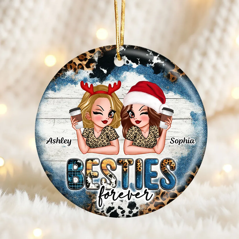 Ceramic Ornament for Best Friends, Custom Illustration Design, Friendship Keepsake, Perfect Gift for Christmas - Image 3