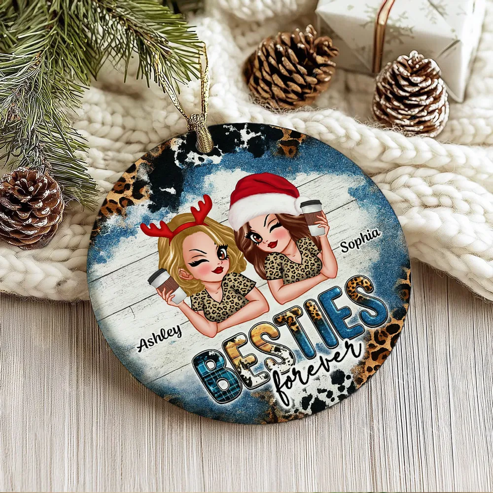 Ceramic Ornament for Best Friends, Custom Illustration Design, Friendship Keepsake, Perfect Gift for Christmas - Image 5