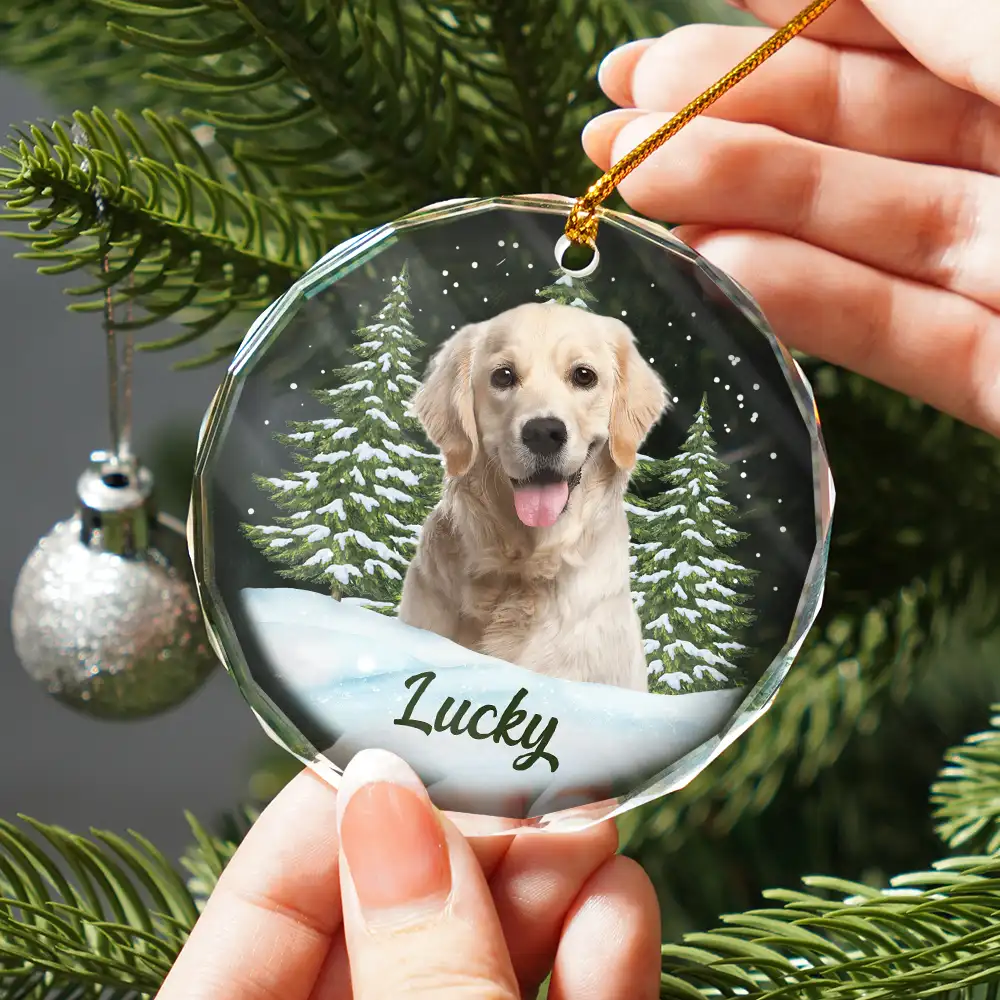 Crystal Ornament with Dog Portrait and Snowy Pine Scene, Festive Keepsake and Perfect Gift for Pet Lovers - Image 2