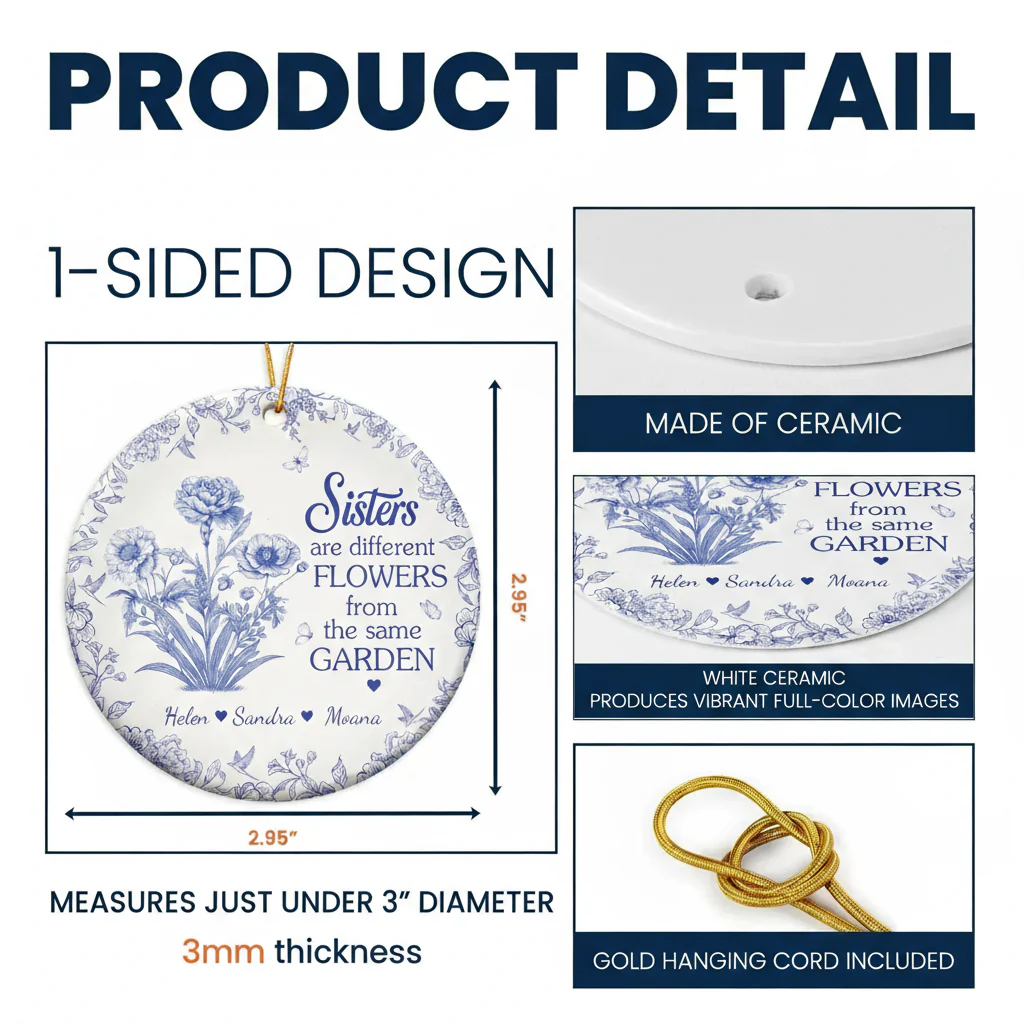 Sisters Ceramic Ornament with Blue Flower Pattern, Sentimental Home Décor and Gift-Ready Keepsake - Image 4