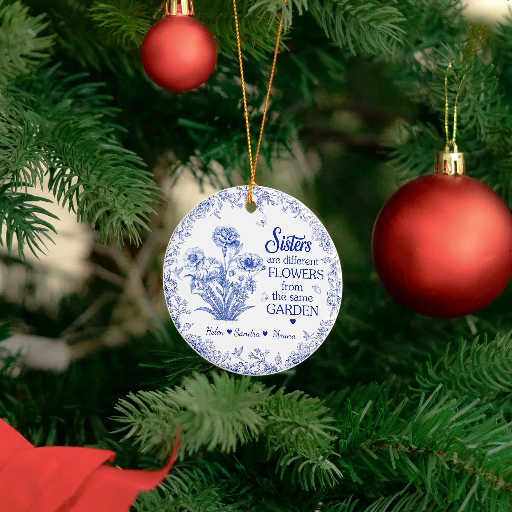 Sisters Ceramic Ornament with Blue Flower Pattern, Sentimental Home Décor and Gift-Ready Keepsake - Image 6