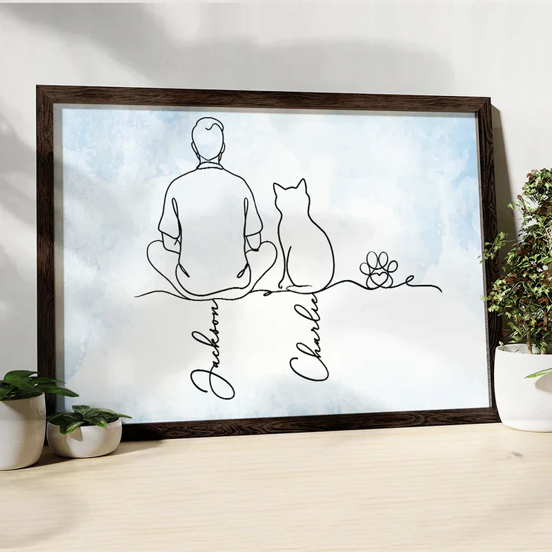 Minimalist Line Art Poster of Cats and Woman, Warm Pink Tone, Cozy Wall Art, Thoughtful Gift for Friendship and Home - Image 2