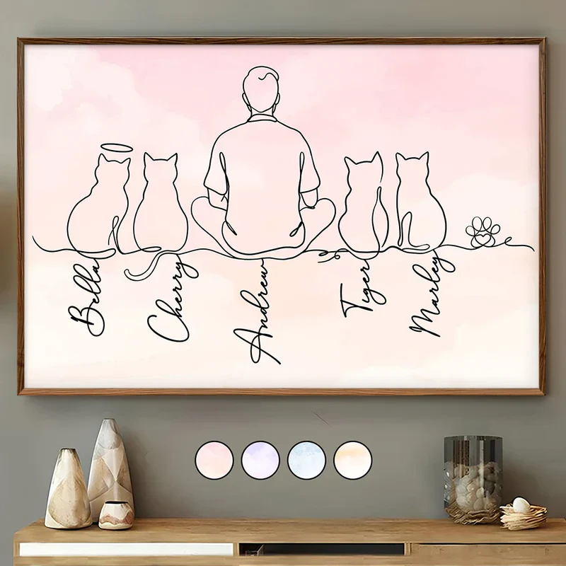Minimalist Line Art Poster of Cats and Woman, Warm Pink Tone, Cozy Wall Art, Thoughtful Gift for Friendship and Home - Image 8