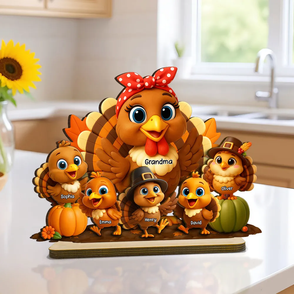 Fall Season Wooden Plaque with Adorable Turkey Family Artwork, Cozy Décor, Perfect Gift for Grandma - Image 3