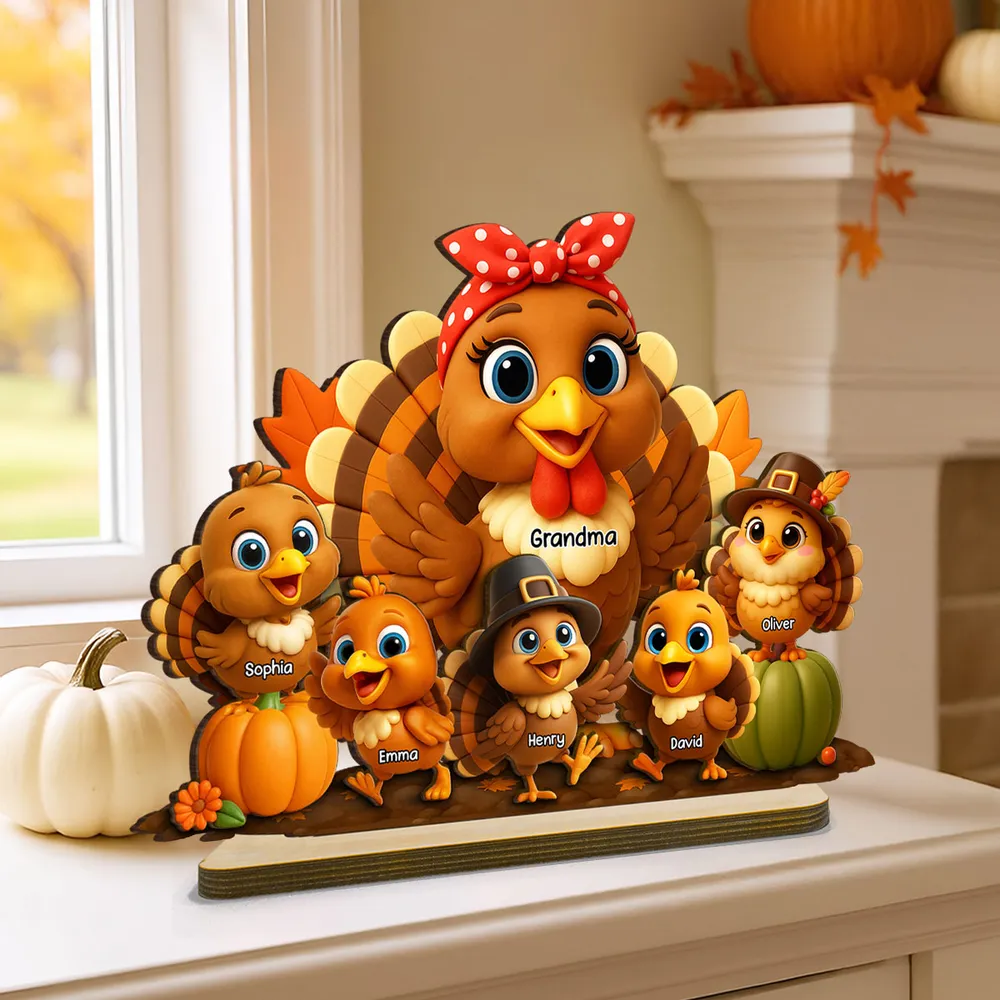 Fall Season Wooden Plaque with Adorable Turkey Family Artwork, Cozy Décor, Perfect Gift for Grandma - Image 7