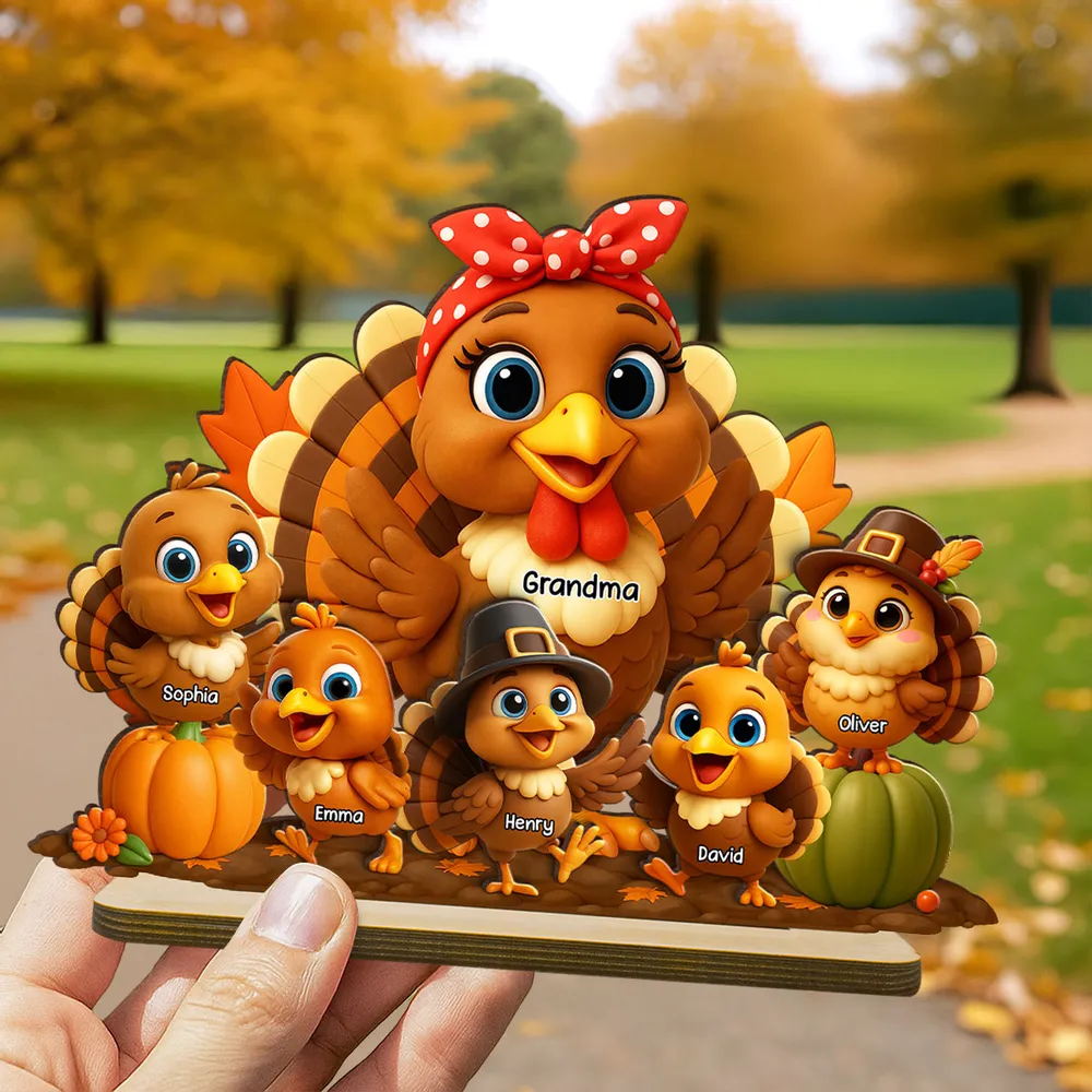 Fall Season Wooden Plaque with Adorable Turkey Family Artwork, Cozy Décor, Perfect Gift for Grandma - Image 9