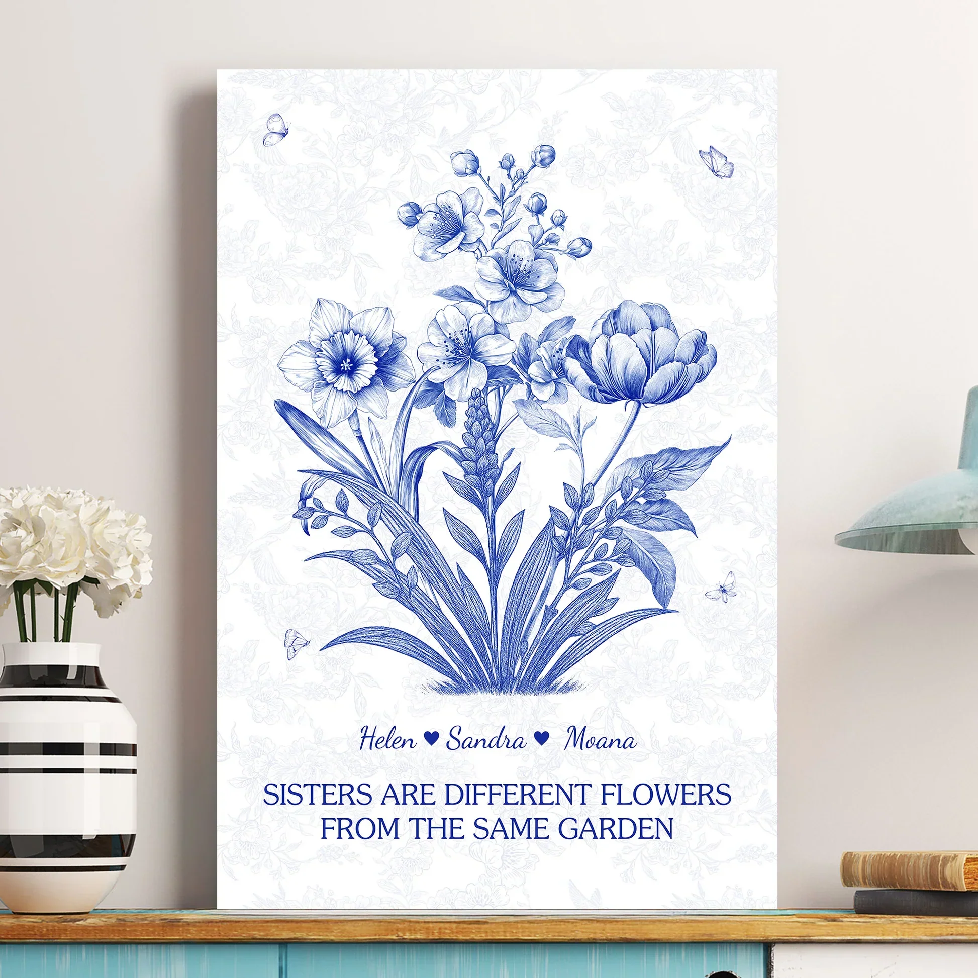 Sisters Floral Art Poster – Heartwarming Wall Décor, Gift-Ready for Loved Ones - Image 3
