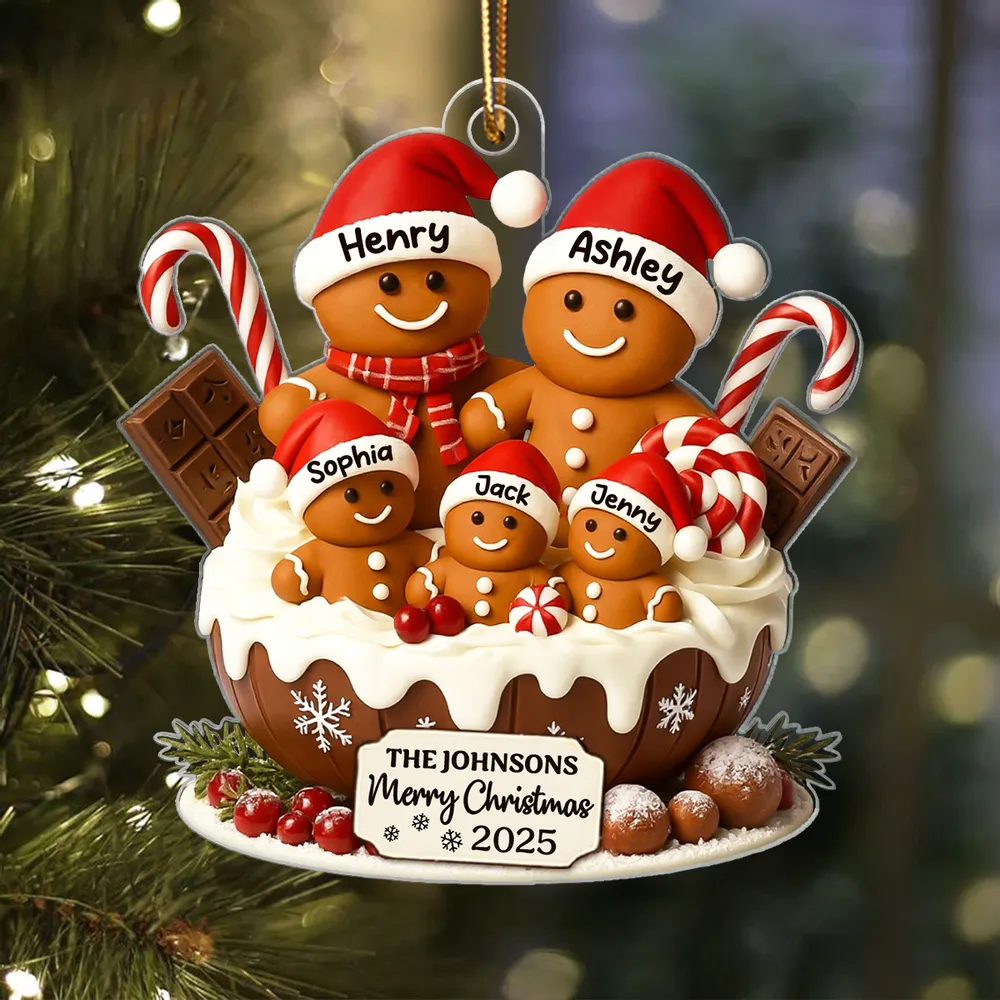 Acrylic Ornament with Gingerbread Family Design, Perfect Christmas Gift for Warm Holiday Memories - Image 2