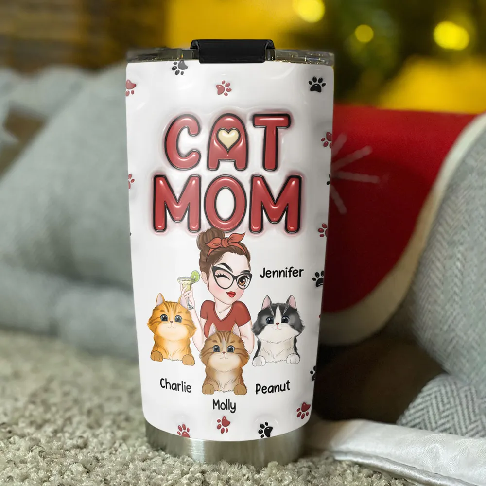 Insulated Travel Tumbler with Cat Mom Illustration, A Fun and Heartwarming Gift for Pet Lovers - Image 3