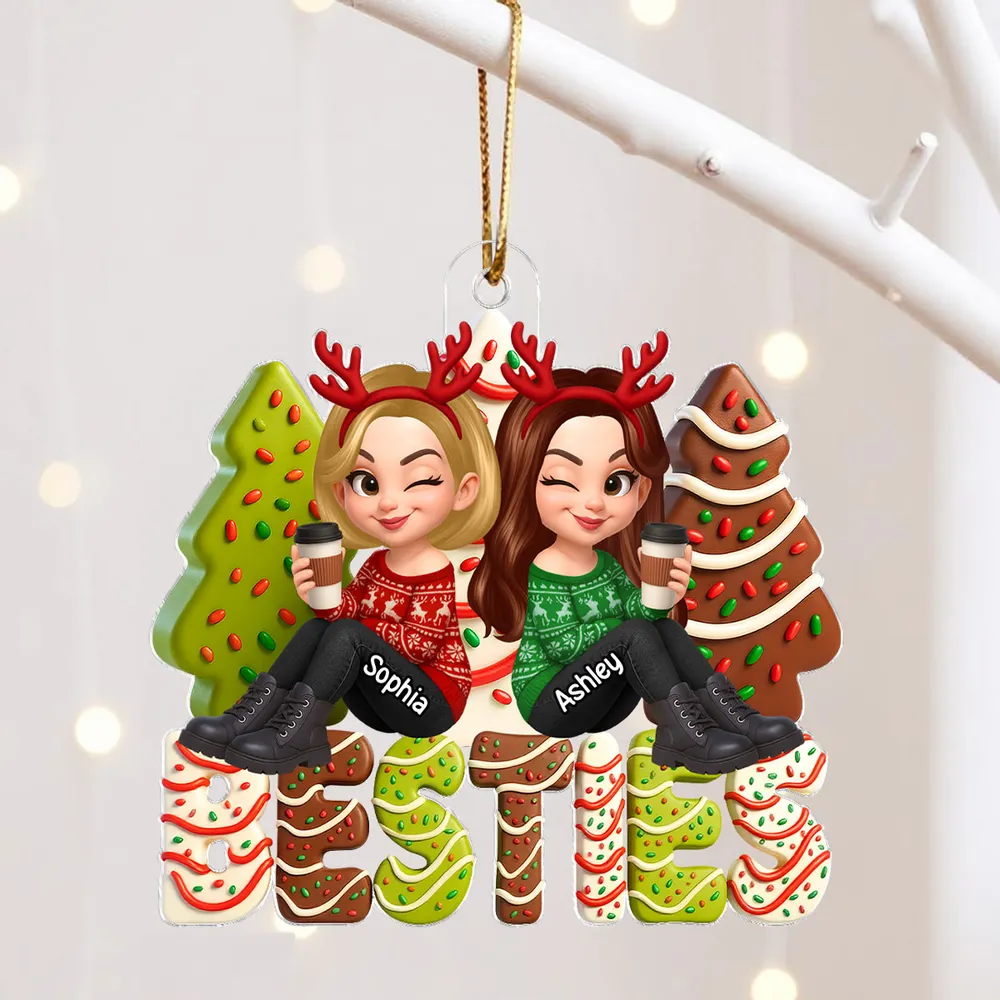 Acrylic Ornament with Fun Cartoon Besties Design, Christmas Tree Decoration, Perfect Friendship Gift - Image 3