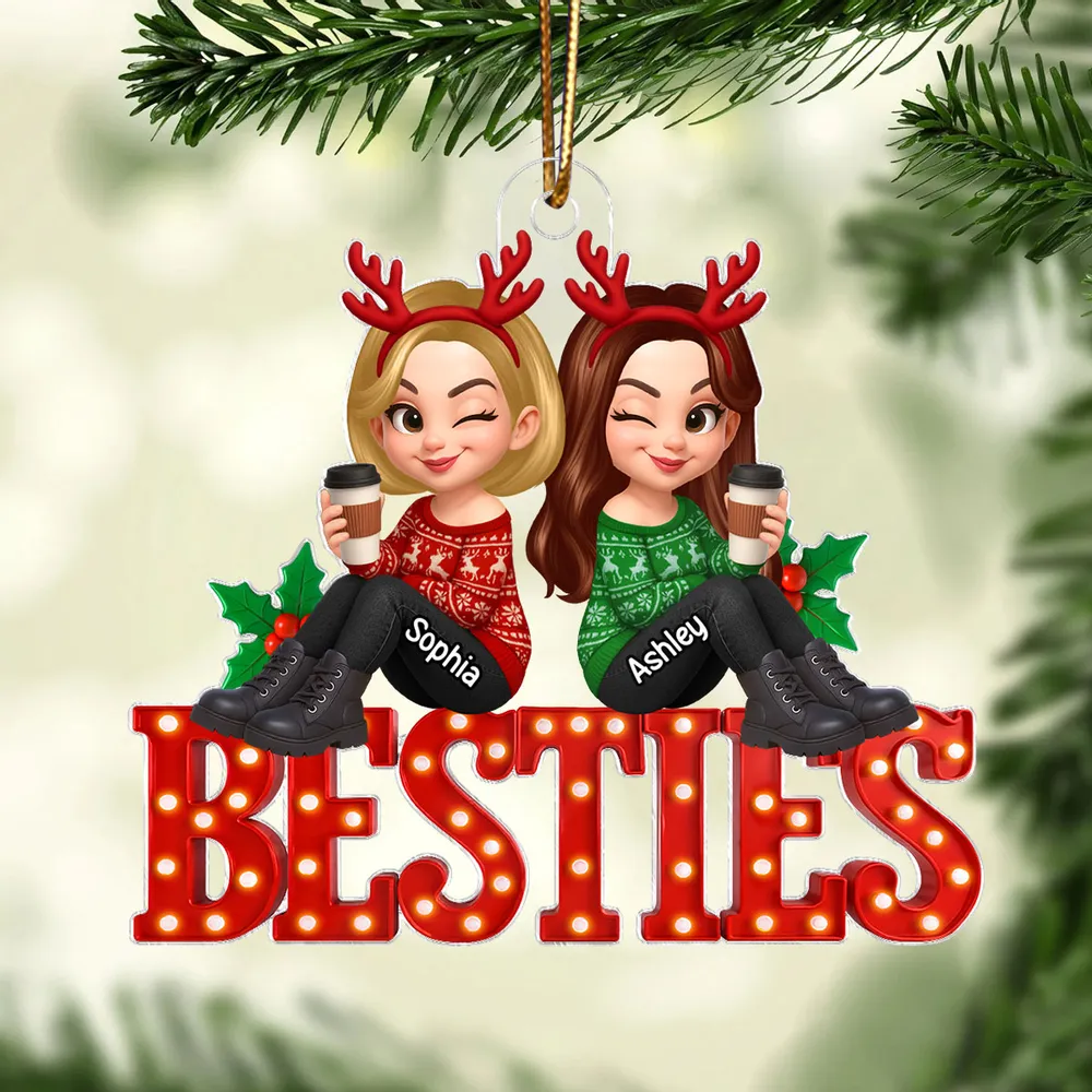 Acrylic Ornament Featuring Besties Cartoon Characters with Holiday Elements, Heartwarming Friendship Gift for Holiday Season - Image 3