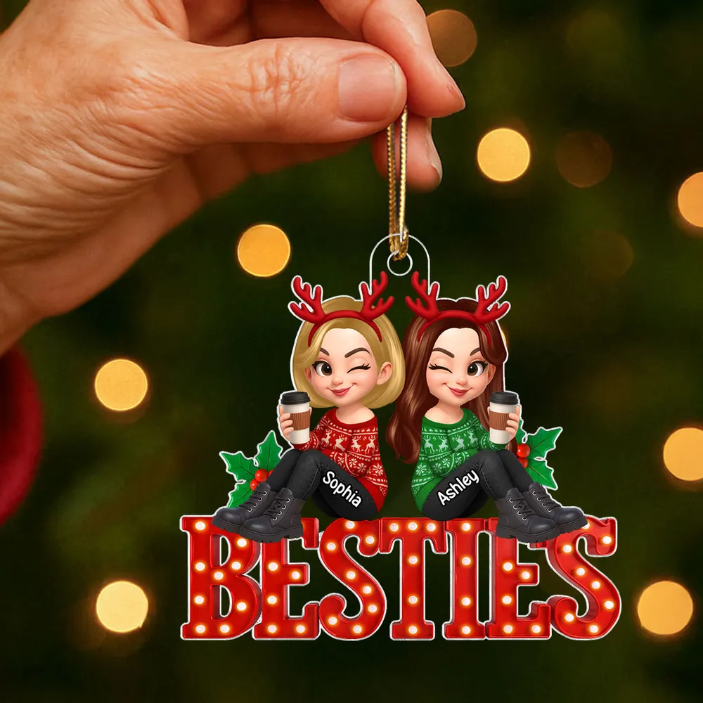 Acrylic Ornament Featuring Besties Cartoon Characters with Holiday Elements, Heartwarming Friendship Gift for Holiday Season - Image 5