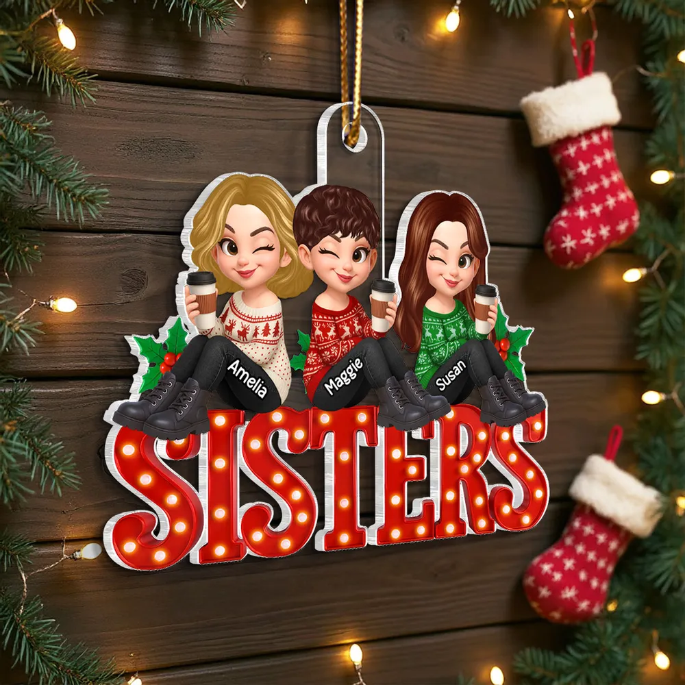 Acrylic Ornament Featuring Besties Cartoon Characters with Holiday Elements, Heartwarming Friendship Gift for Holiday Season - Image 6