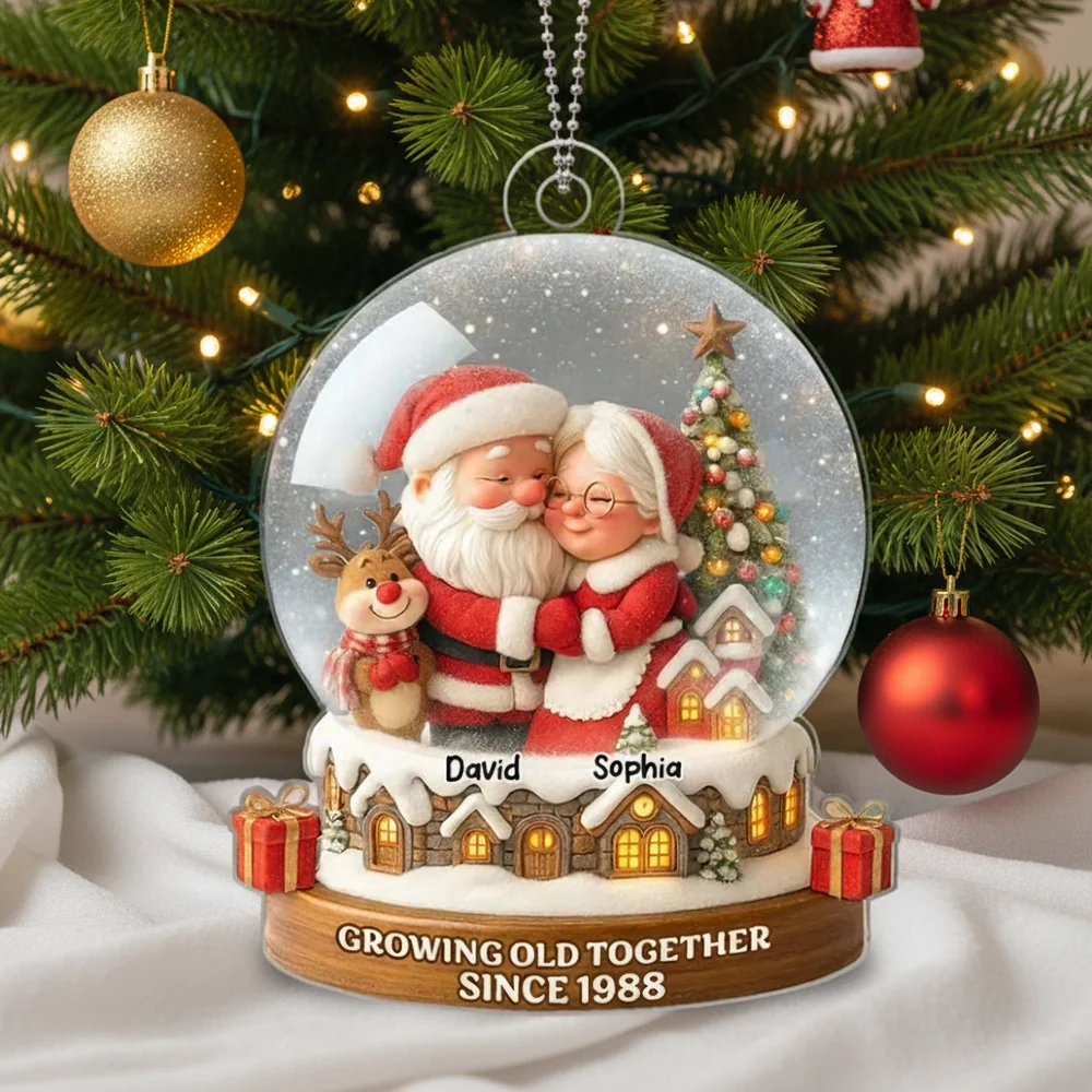 Santa Couple Acrylic Ornament with Cozy Hug Design, Perfect Christmas Gift for Couples