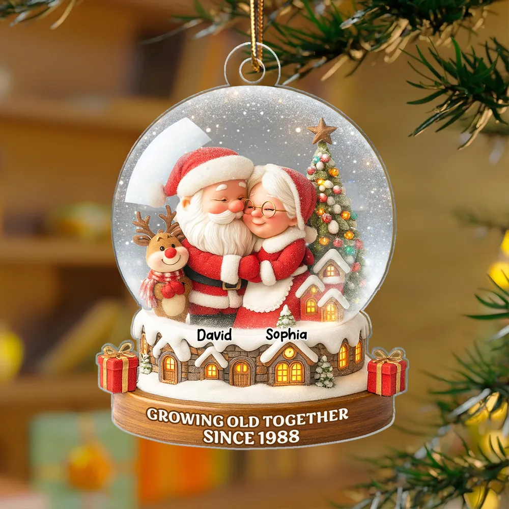 Santa Couple Acrylic Ornament with Cozy Hug Design, Perfect Christmas Gift for Couples - Image 5