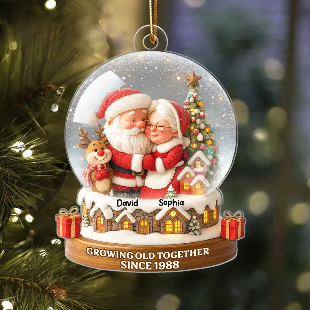 Santa Couple Acrylic Ornament with Cozy Hug Design, Perfect Christmas Gift for Couples - Image 7