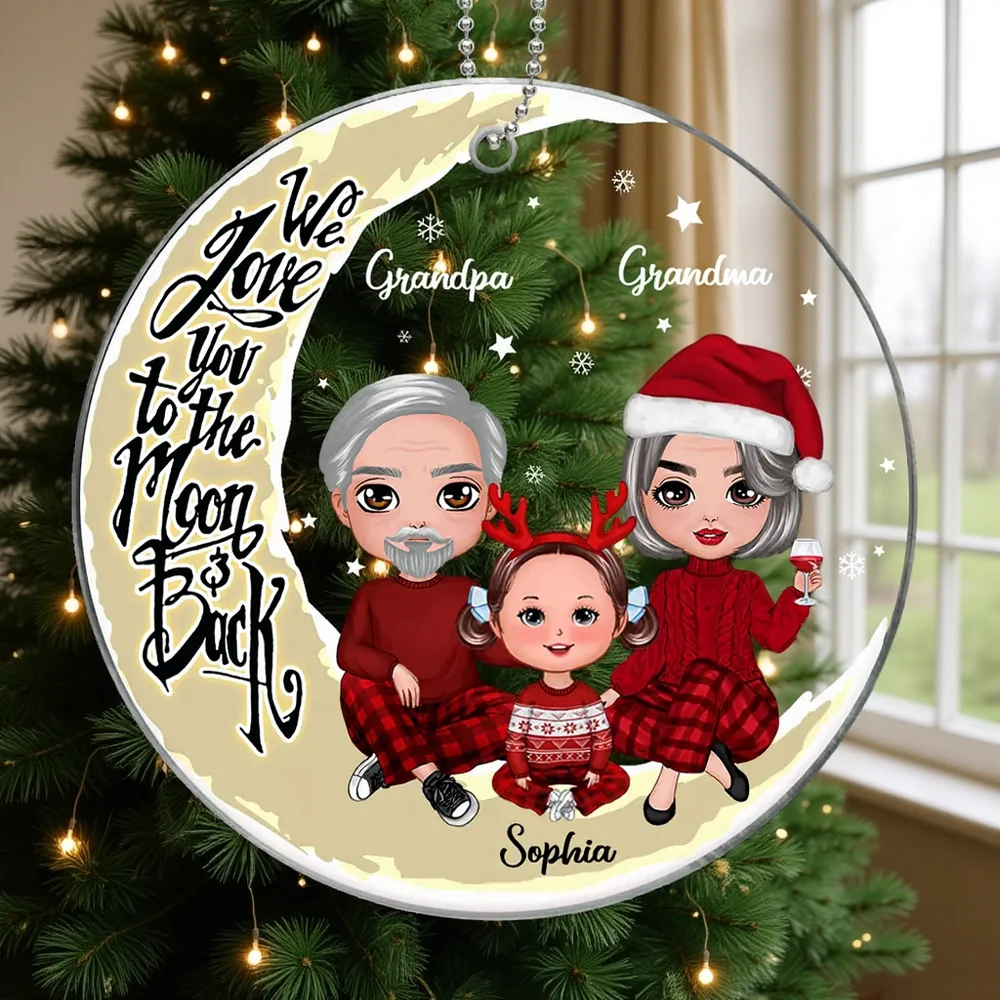 Heartwarming Acrylic Ornament with Moon & Family Scene, Perfect Gift for Grandparents