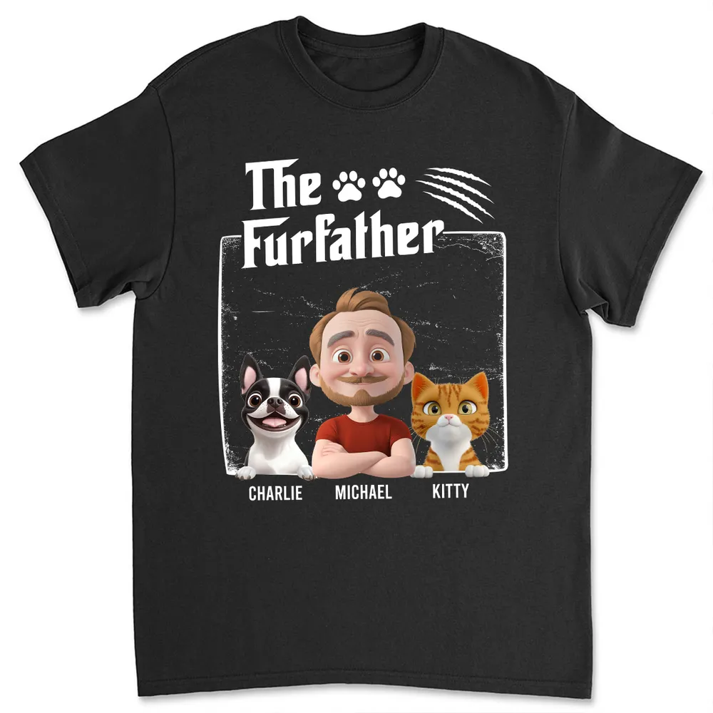 The FurFather Classic Tee with custom cartoon man and dog design, comfy cotton fabric, perfect gift for dog dads - Image 3