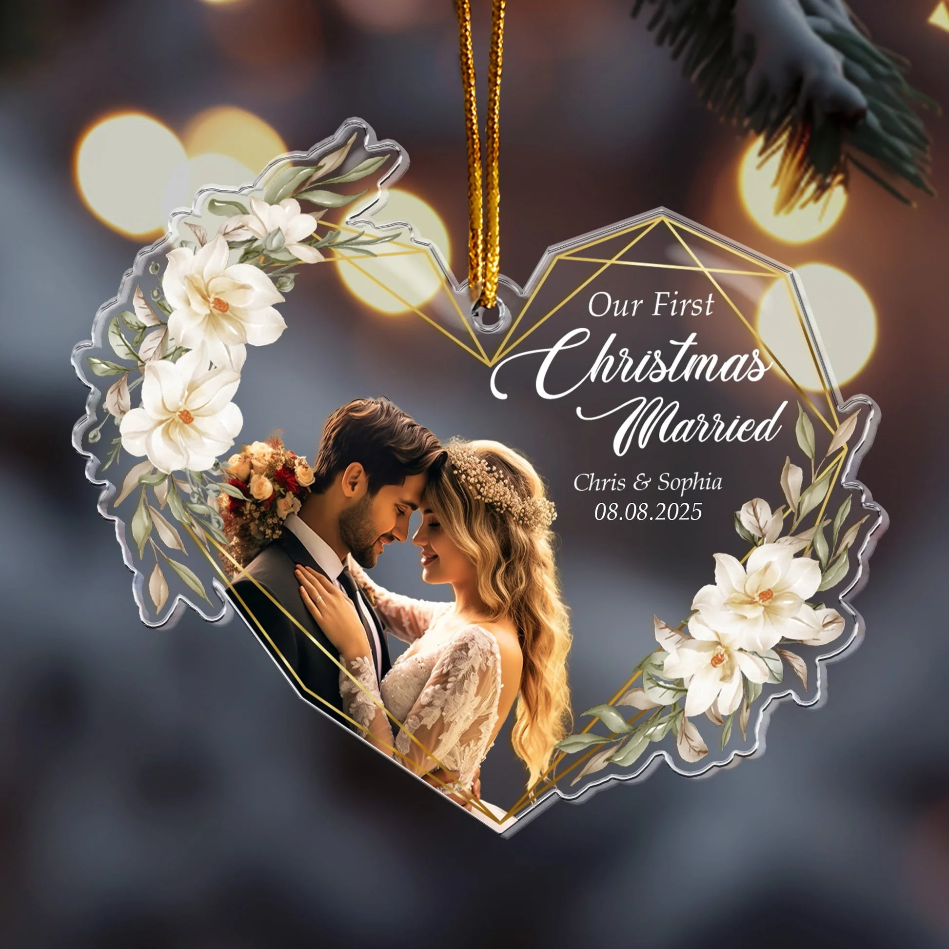 Heart-Shaped Acrylic Ornament with Wedding Design, Celebrating Romantic Moments, Perfect Gift for Newlyweds - Image 3