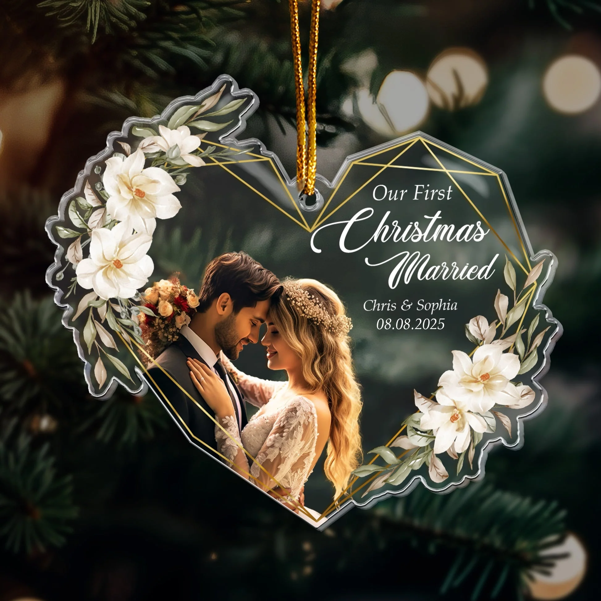 Heart-Shaped Acrylic Ornament with Wedding Design, Celebrating Romantic Moments, Perfect Gift for Newlyweds - Image 5