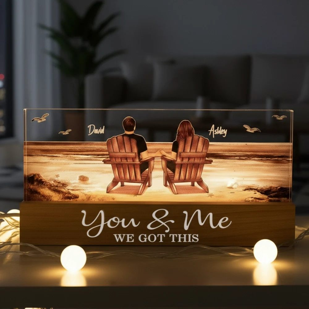 Block LED Light Plaque with Beach Couple Design, Romantic Ambience, Perfect Gift for Couples - Image 2