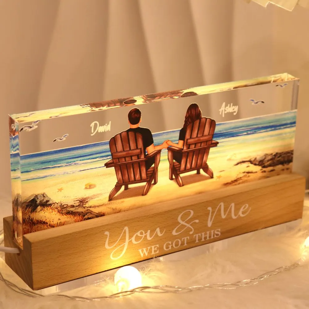 Block LED Light Plaque with Beach Couple Design, Romantic Ambience, Perfect Gift for Couples - Image 5