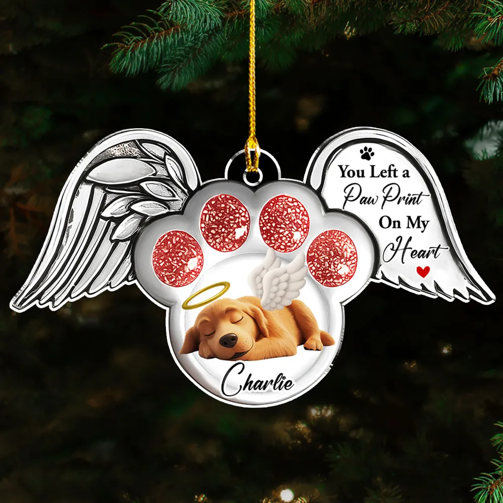Acrylic Ornament with Angel Wings & Paw Print – Pet Memorial Keepsake for Dog Lovers, heartfelt gift for Christmas and beyond - Image 3