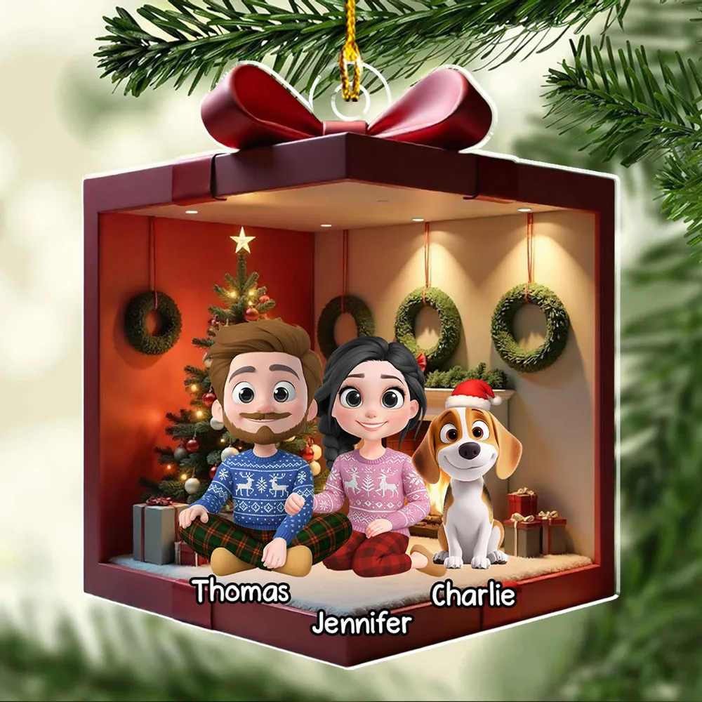 Festive Acrylic Ornament Featuring Family & Dog Under Christmas Tree – Ideal Holiday Gift - Image 3