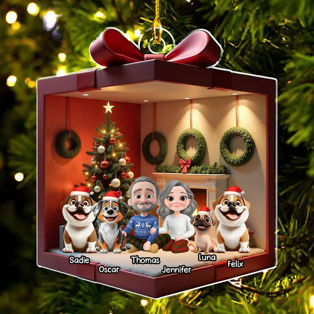 Festive Acrylic Ornament Featuring Family & Dog Under Christmas Tree – Ideal Holiday Gift - Image 7