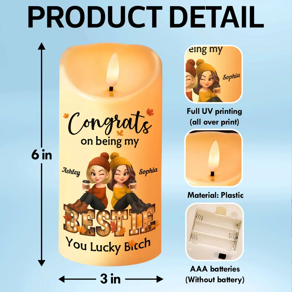 Flameless LED Candle with Besties Design, Cozy Autumn Ambience Light, Gift-Ready Keepsake for Friendship - Image 4