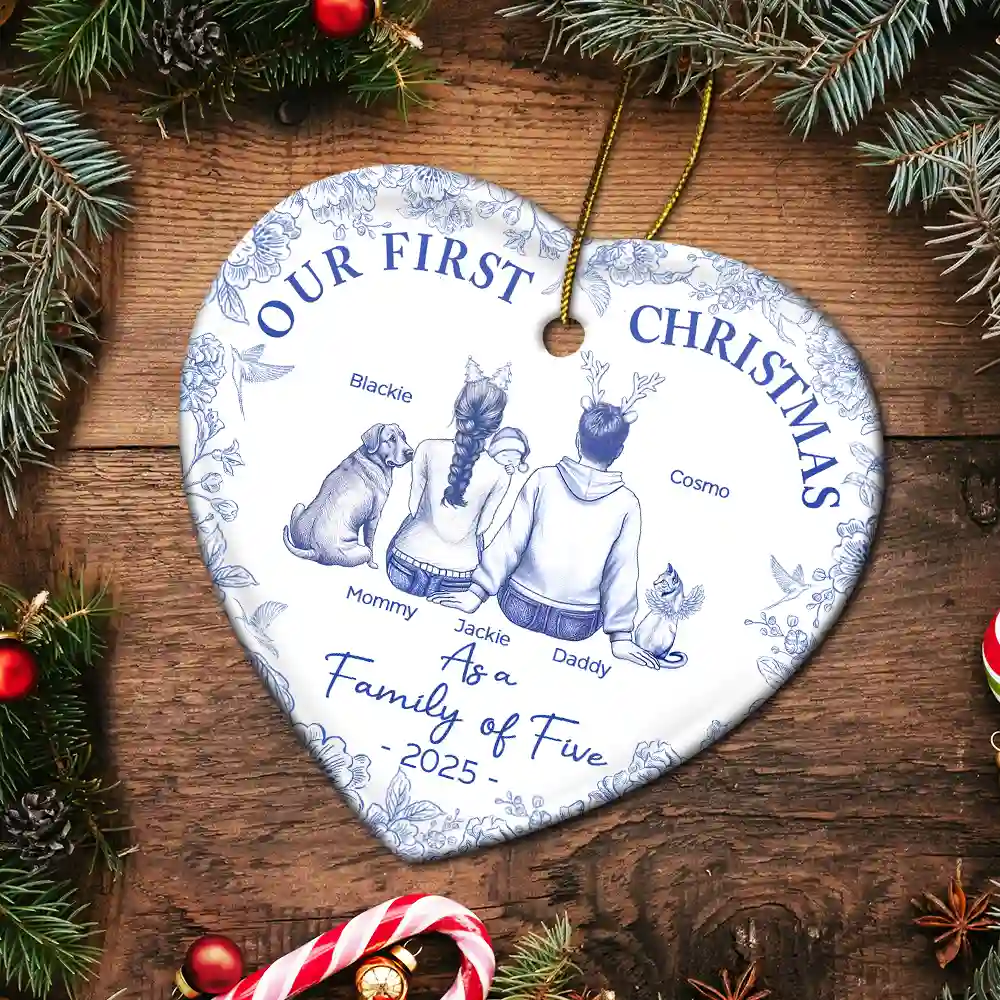 Ceramic Heart Ornament for First Christmas – Custom Family or Pets Illustration, Sentimental Keepsake, Perfect Gift for Loved Ones - Image 5