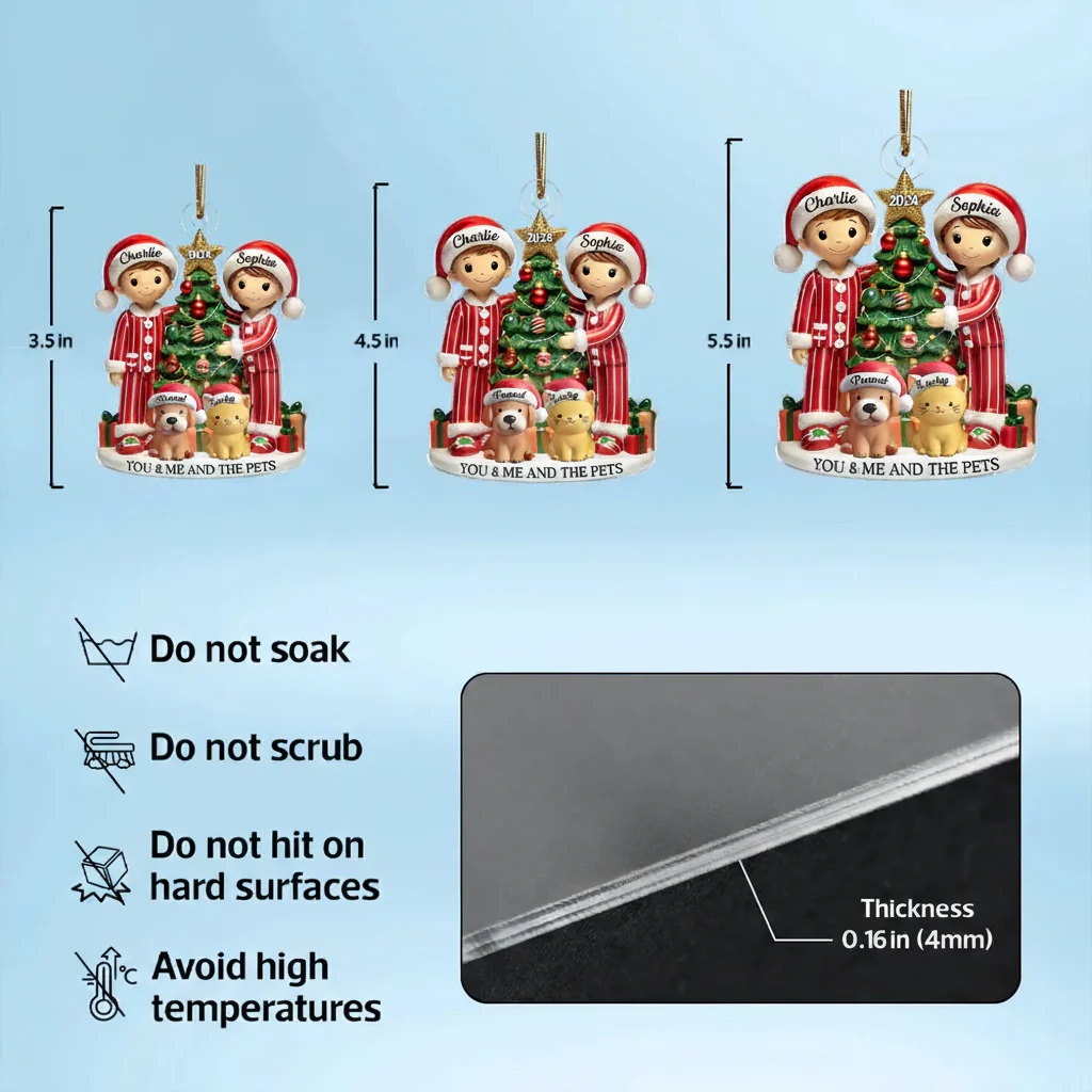 Christmas Acrylic Ornament with Couples and Pets by Tree, Warm Festive Scene, Perfect Gift for Holidays - Image 4