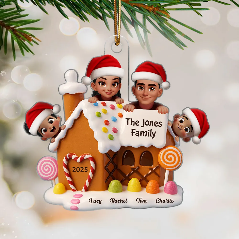 Christmas Gingerbread House Acrylic Ornament with Cute Cartoon Family Design, Warm Holiday Décor, Perfect Gift for Loved Ones - Image 2