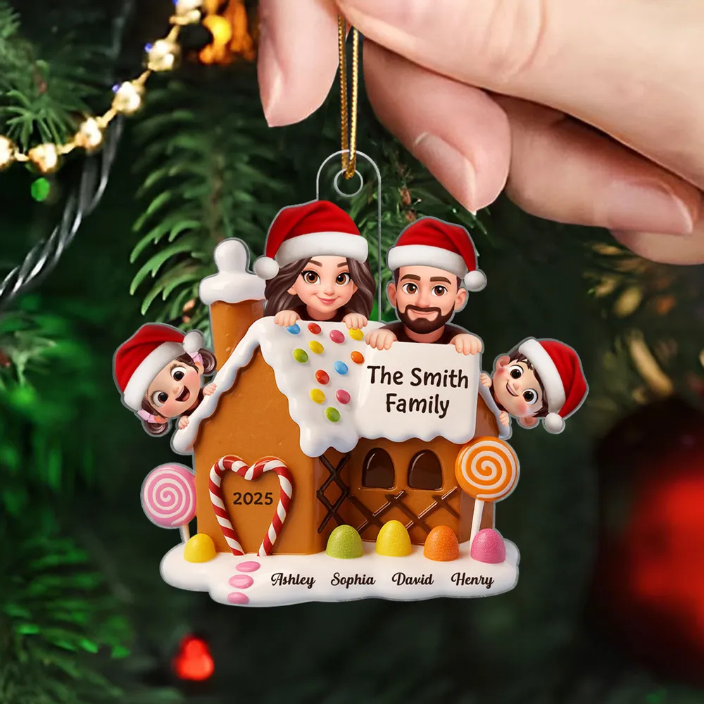 Christmas Gingerbread House Acrylic Ornament with Cute Cartoon Family Design, Warm Holiday Décor, Perfect Gift for Loved Ones - Image 6