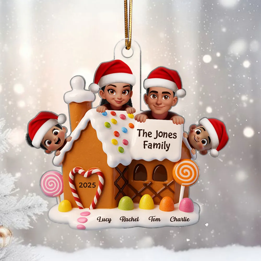 Christmas Gingerbread House Acrylic Ornament with Cute Cartoon Family Design, Warm Holiday Décor, Perfect Gift for Loved Ones - Image 7