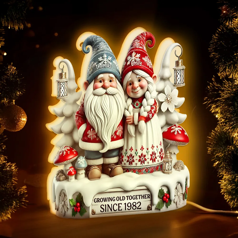 Acrylic Light Box with Christmas Gnome Couple Festive Illuminated Décor Growing Old Together Perfect Gift - Image 3