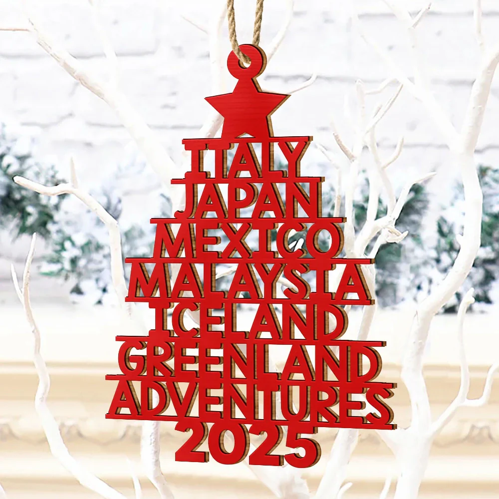 Wooden Ornament travel tree with stacked country names, minimalist star topper, adventure keepsake for travelers, gift-ready for Christmas trees - Image 4