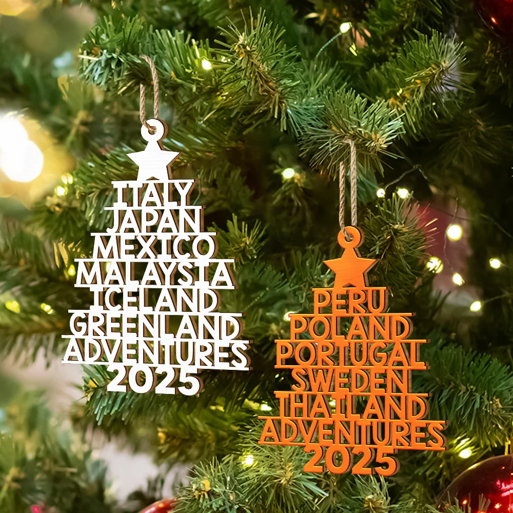 Wooden Ornament travel tree with stacked country names, minimalist star topper, adventure keepsake for travelers, gift-ready for Christmas trees - Image 6