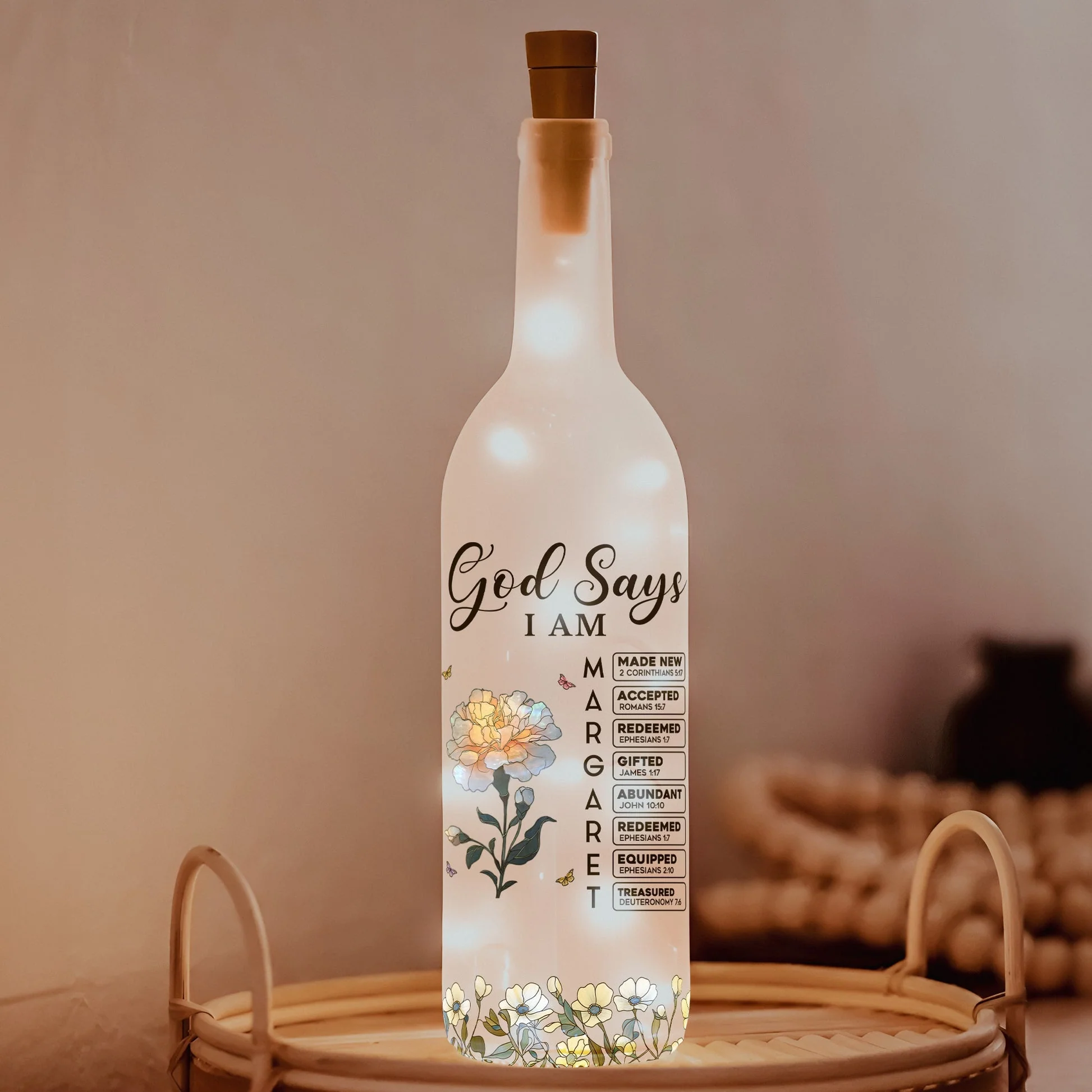Faith-Inspired Bottle Lamp with Floral Scripture Design – Perfect Gift for Spiritual Home Décor - Image 2