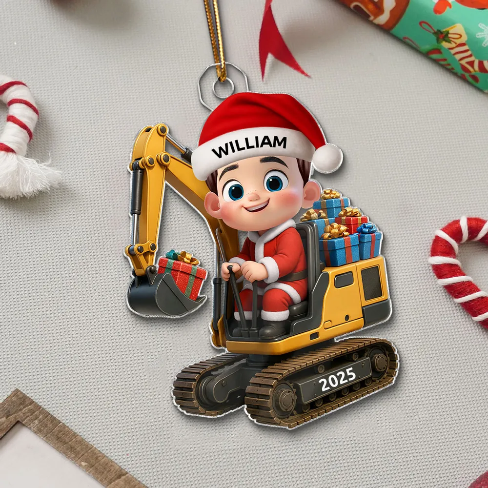 Christmas Acrylic Ornament with Cute Excavator and Santa Kid β Festive Decoration & Perfect Gift for Children - Image 4