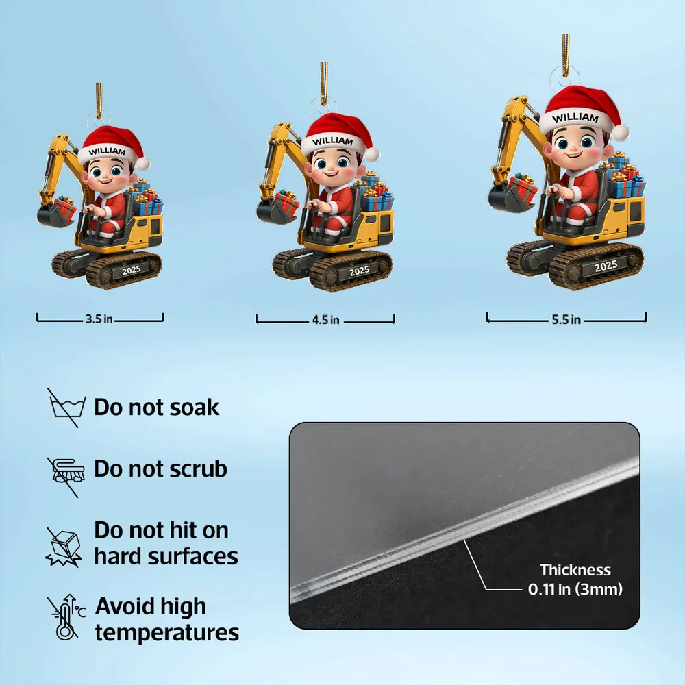 Christmas Acrylic Ornament with Cute Excavator and Santa Kid β Festive Decoration & Perfect Gift for Children - Image 5