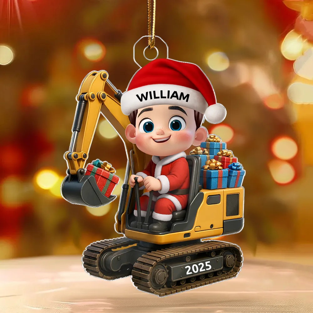 Christmas Acrylic Ornament with Cute Excavator and Santa Kid β Festive Decoration & Perfect Gift for Children - Image 7