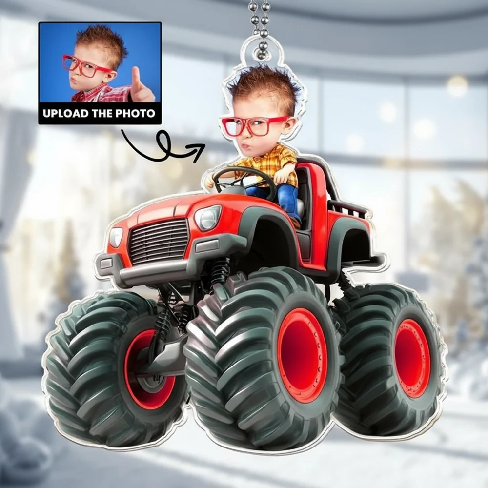 Off-Road Truck Acrylic Ornament with Customizable Photo, Playful Design for Room Décor, Gift-Ready for Children