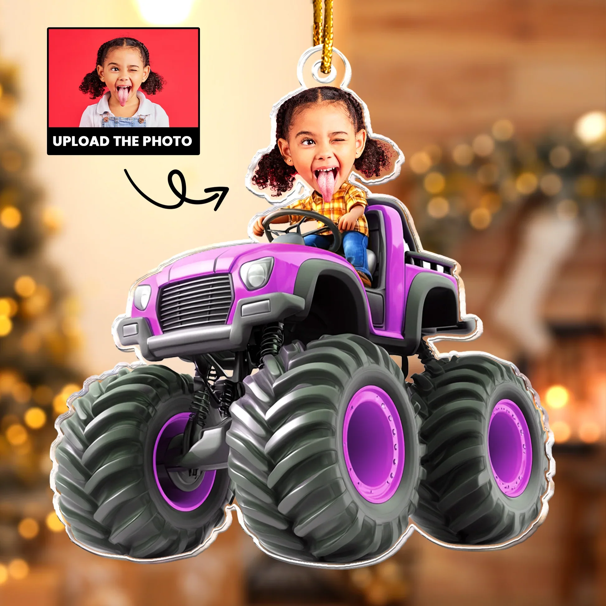 Off-Road Truck Acrylic Ornament with Customizable Photo, Playful Design for Room Décor, Gift-Ready for Children - Image 3