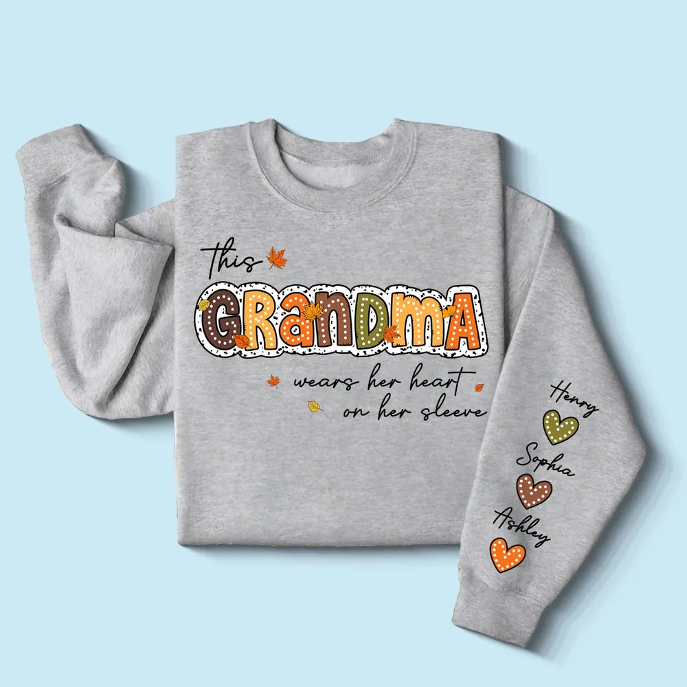 Grandma Pumpkin Themed Sweatshirt – “This Grandma Wears Her Heart on Her Sleeve” Cozy Gift for Grandma - Image 3