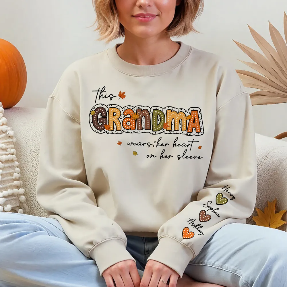 Grandma Pumpkin Themed Sweatshirt – “This Grandma Wears Her Heart on Her Sleeve” Cozy Gift for Grandma - Image 4