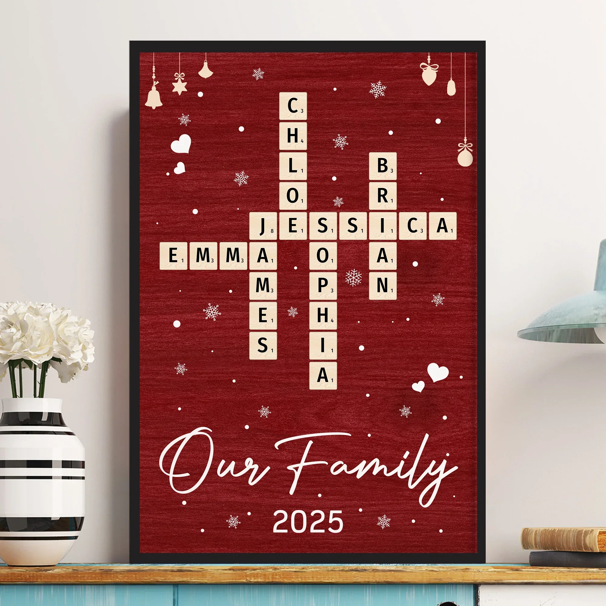 Family Name Crossword Poster | Red Background | Crisp Print & Textured Finish | Perfect Gift for Families - Image 2