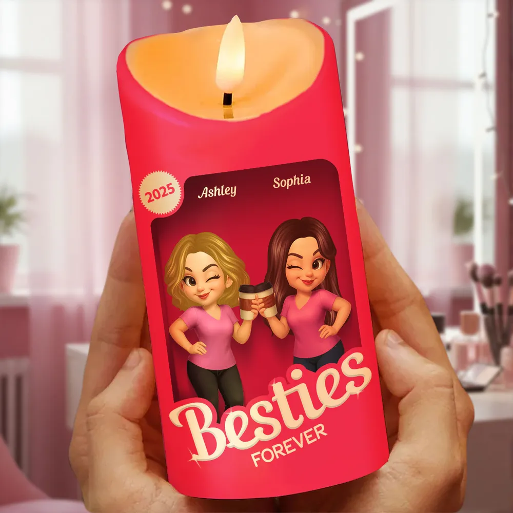 Besties Forever Flameless LED Candle | Warm Pink Glow | Printed Friendship Gift for Best Friends - Image 3