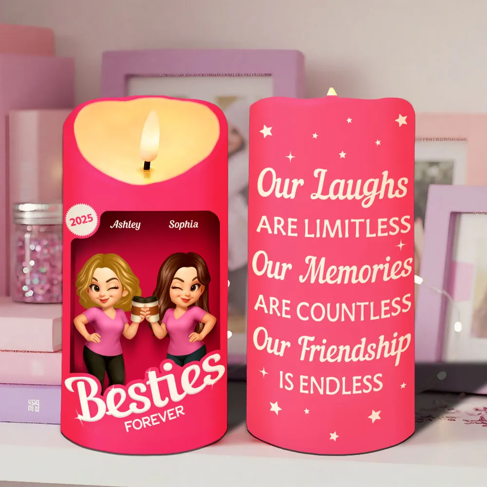 Besties Forever Flameless LED Candle | Warm Pink Glow | Printed Friendship Gift for Best Friends - Image 4