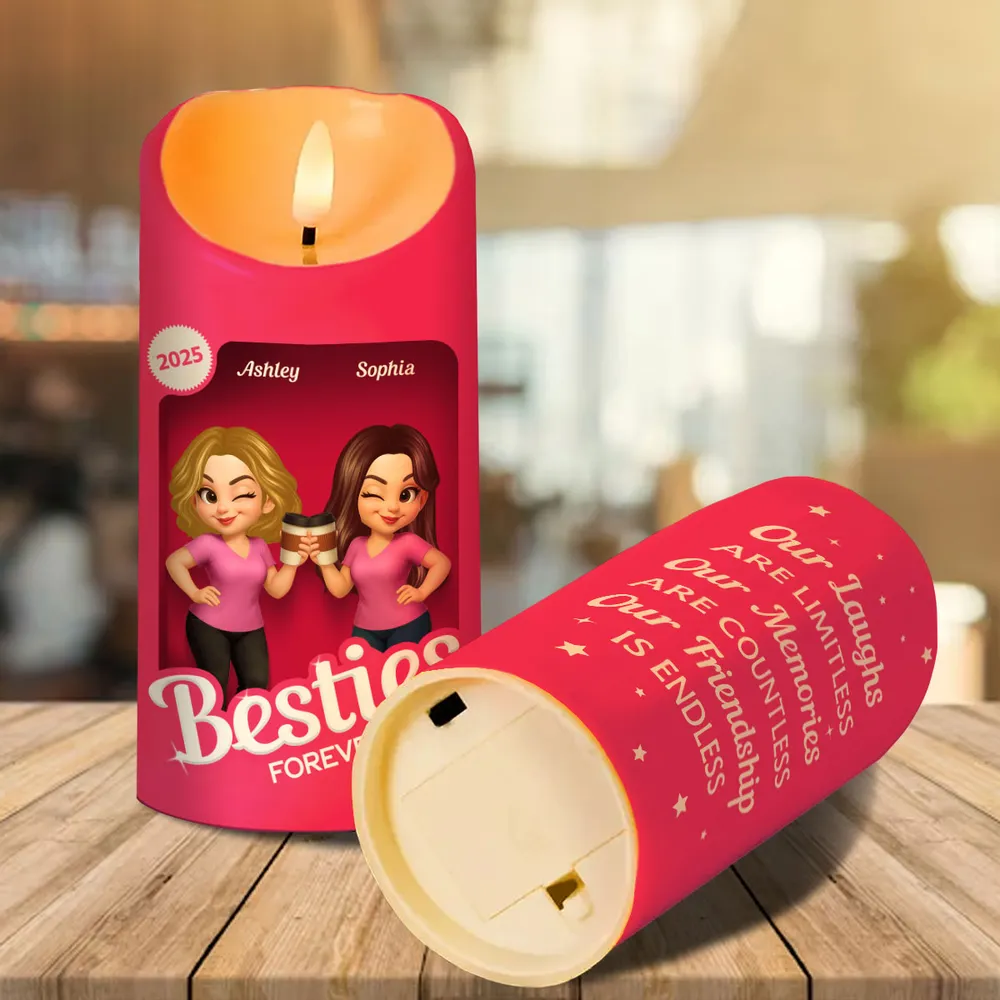 Besties Forever Flameless LED Candle | Warm Pink Glow | Printed Friendship Gift for Best Friends - Image 6